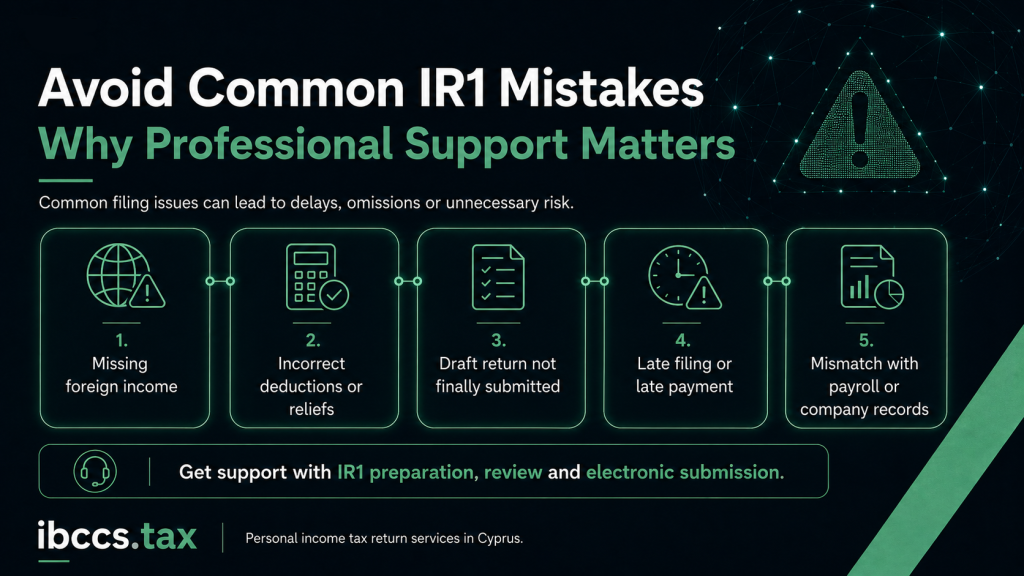 Common Cyprus IR1 filing mistakes involving foreign income, deductions, deadlines and company records